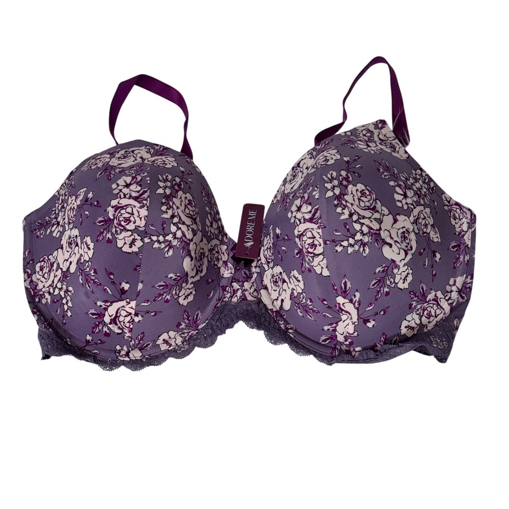 Adore Me Purple Floral Full Coverage Underwire Bra Lace Trim 40DDD V2ROMNTCRO-40